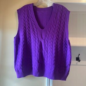 SHEIN Purple V-Neck Sweater with Cable Knit Design